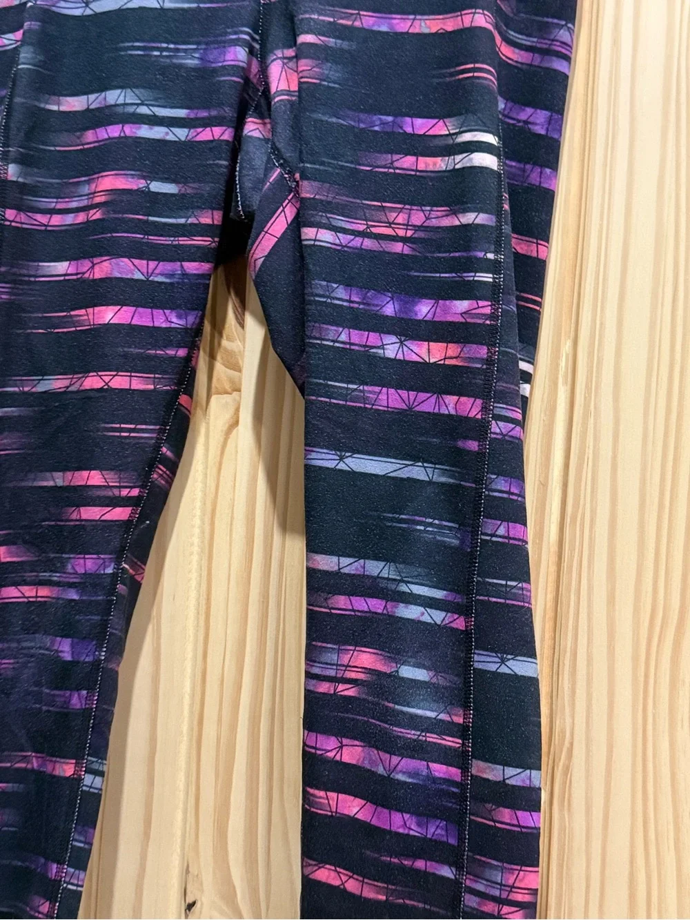 Women's Black Active Leggings with Pink & Purple Stripe Legging